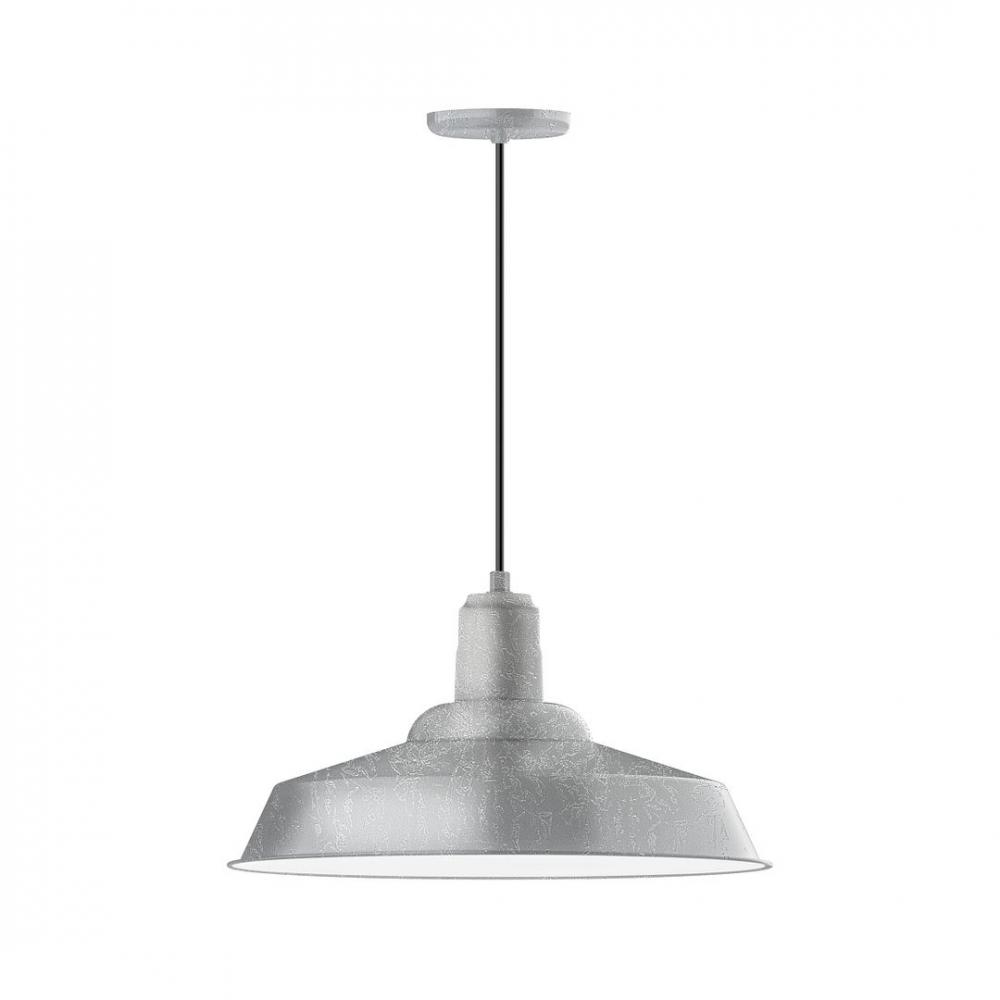 20" Warehouse shade, LED Pendant with black cord and canopy, wire grill, Painted Galvanized