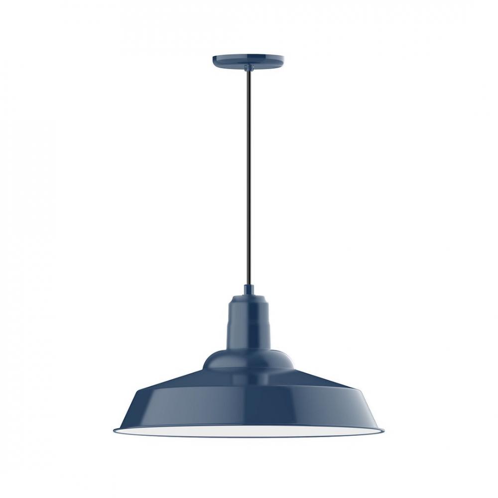 20" Warehouse shade, LED Pendant with white solid fabric cord and canopy, Navy