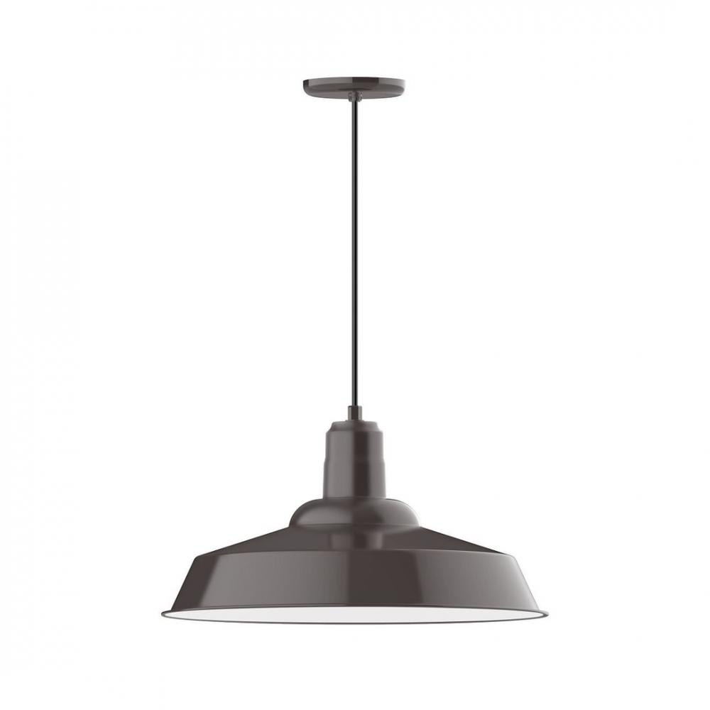 20" Warehouse shade, LED Pendant with black cord and canopy, wire grill, Architectural Bronze