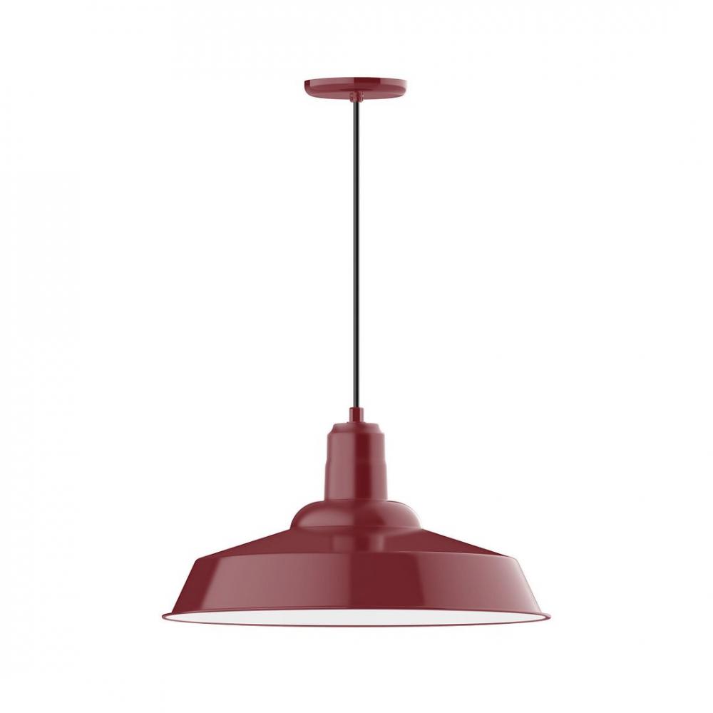 20" Warehouse shade, LED Pendant with black cord and canopy, wire grill, Barn Red