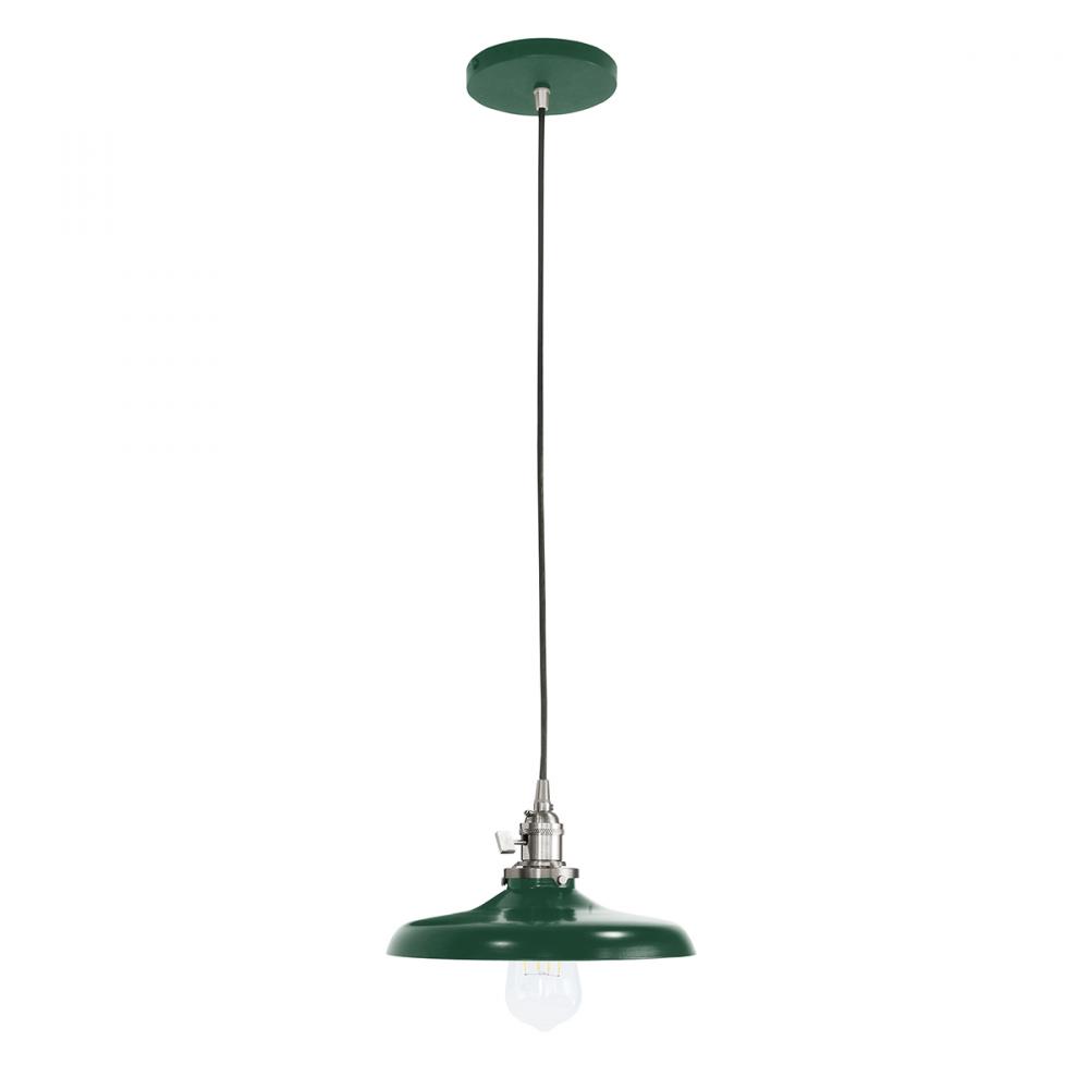 10" Uno Pendant, white cord with canopy, Forest Green with Brushed Nickel Hardware
