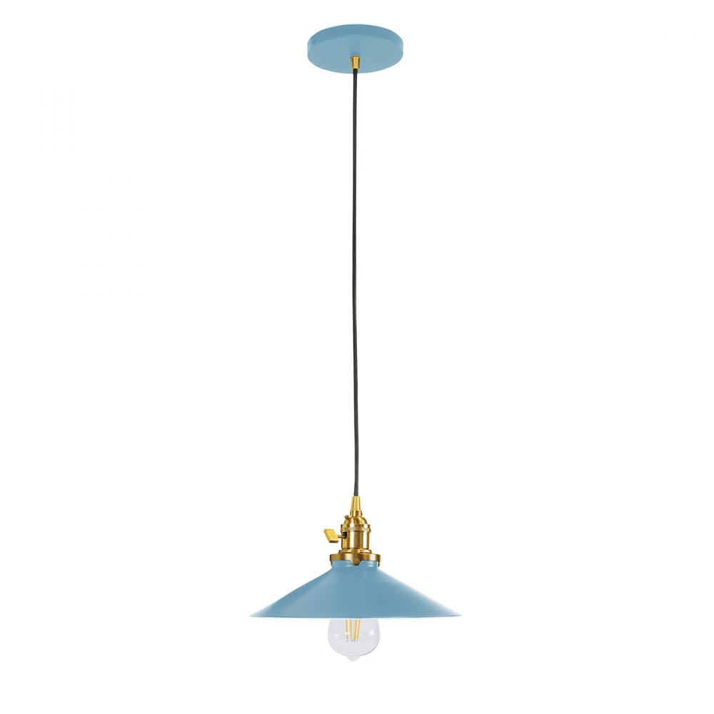 10" Uno Pendant, white cord with canopy, Light Blue with Brushed Brass Hardware