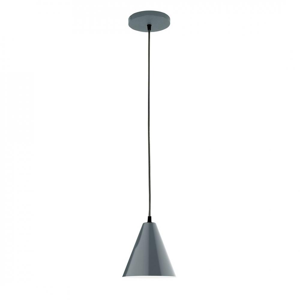 8" J-Series shade, black solid fabric cord with canopy, Slate Gray