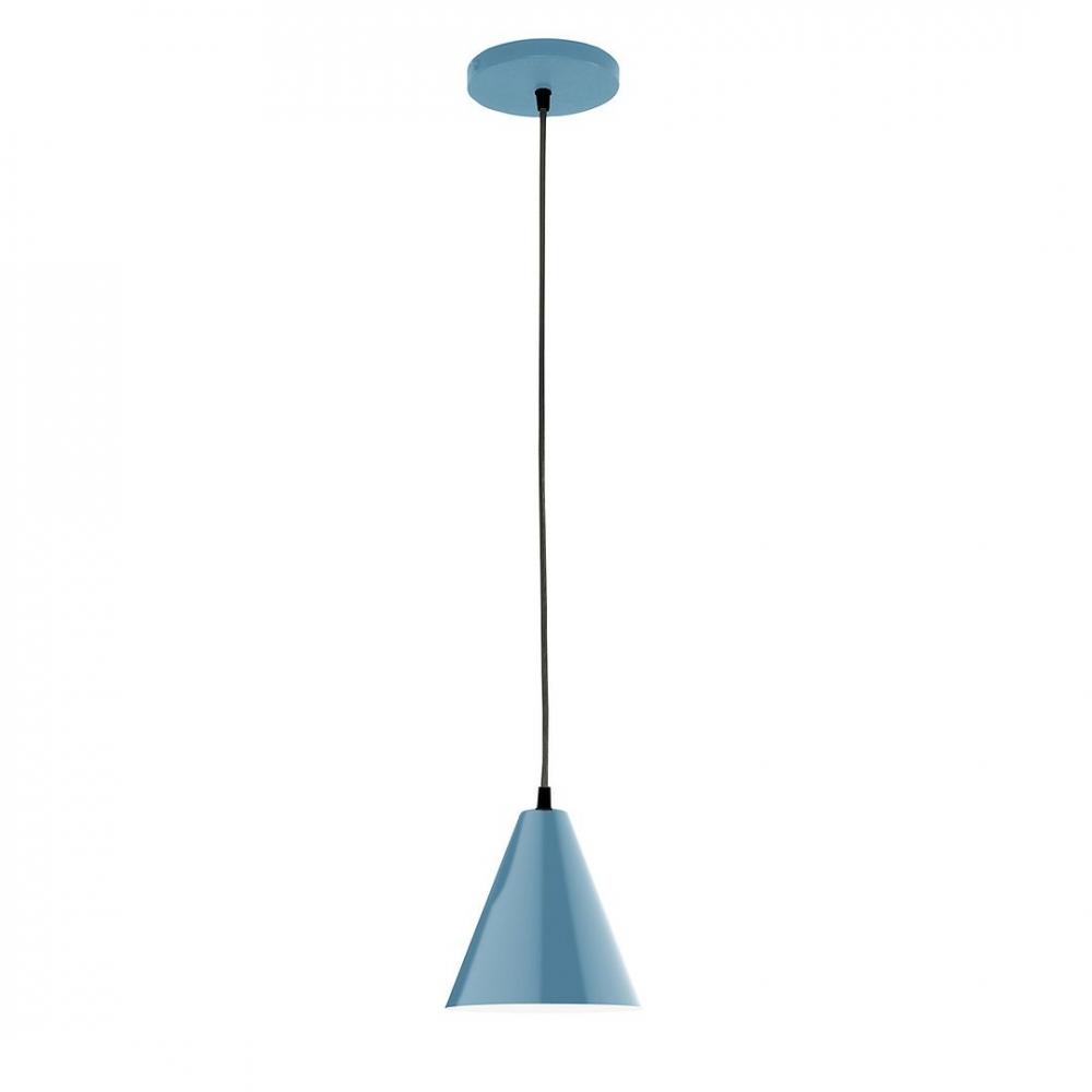 8" J-Series shade, gray solid fabric cord with canopy, Light Blue