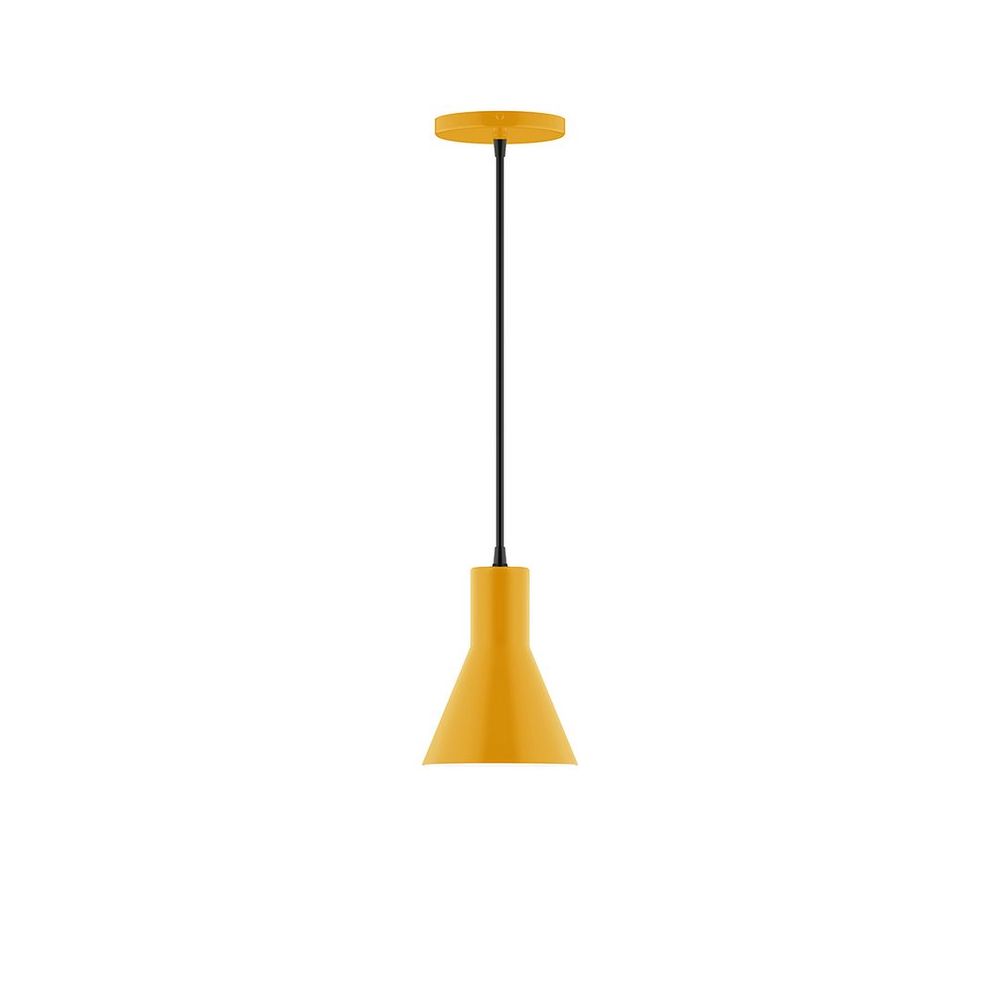 6" Axis Flared Cone LED Pendant, cool tweed fabric cord with canopy, Bright Yellow