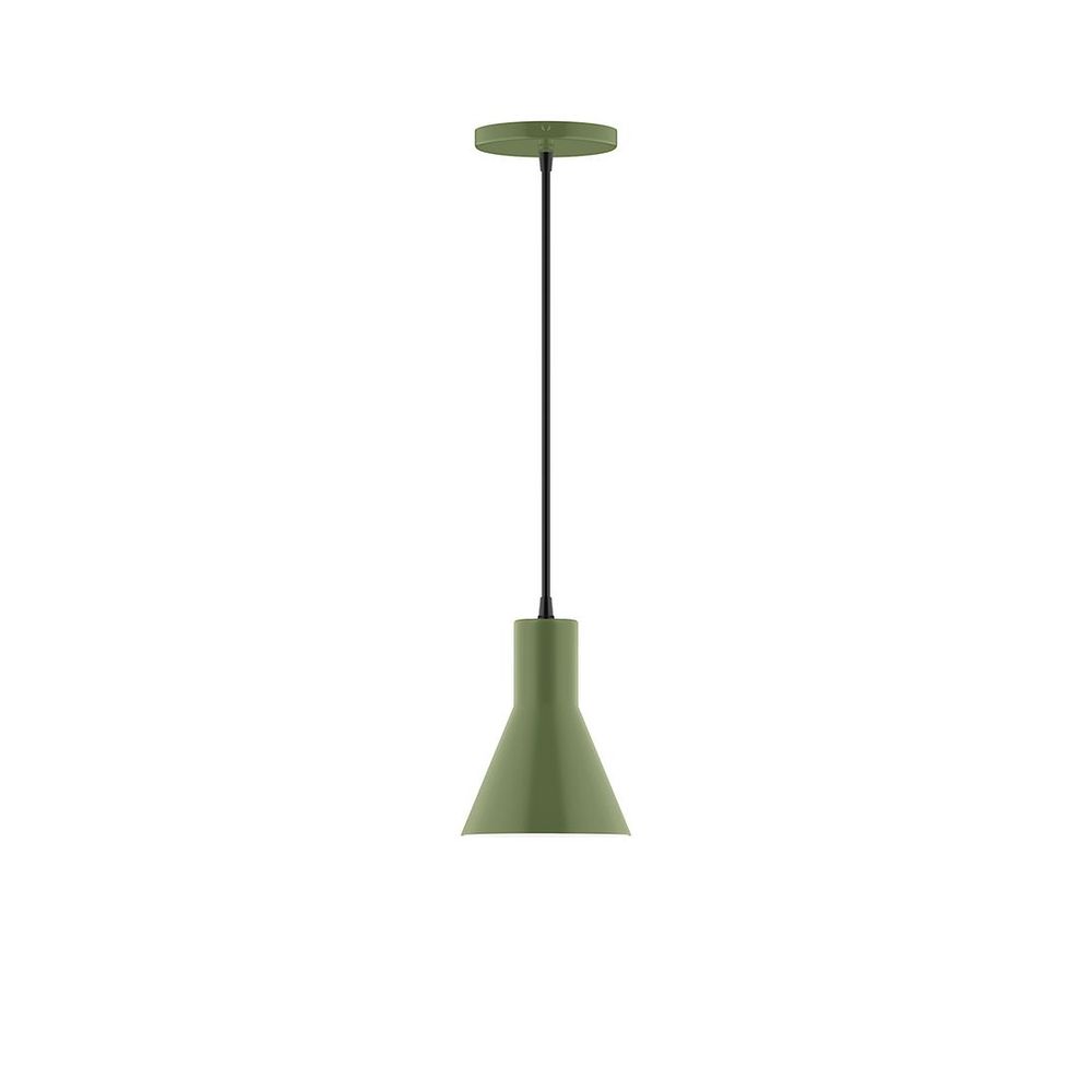 6" Axis Flared Cone LED Pendant, cool tweed fabric cord with canopy, Fern Green