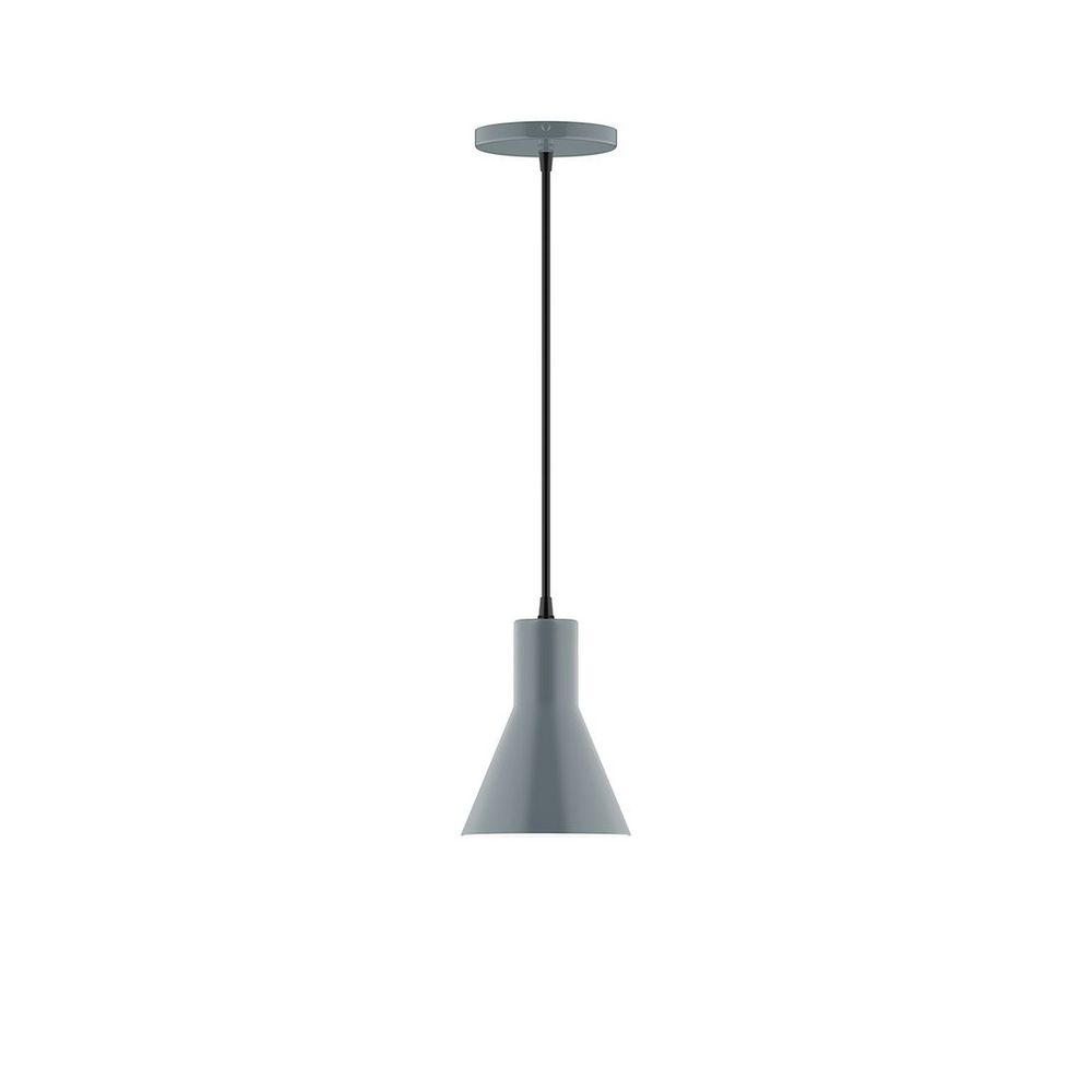 6" Axis Flared Cone LED Pendant, neutral argyle fabric cord with canopy, Slate Gray