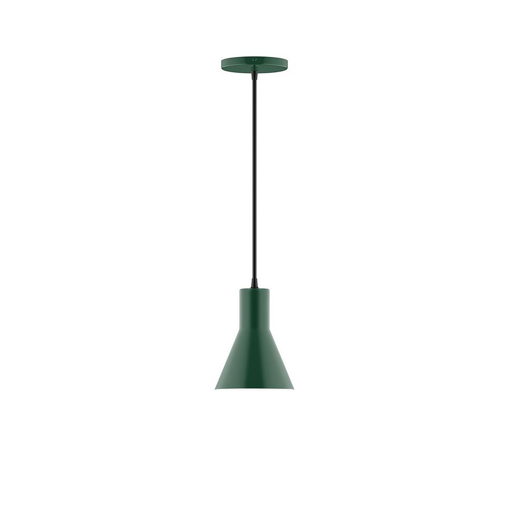 6" Axis Flared Cone LED Pendant, neutral argyle fabric cord with canopy, Forest Green