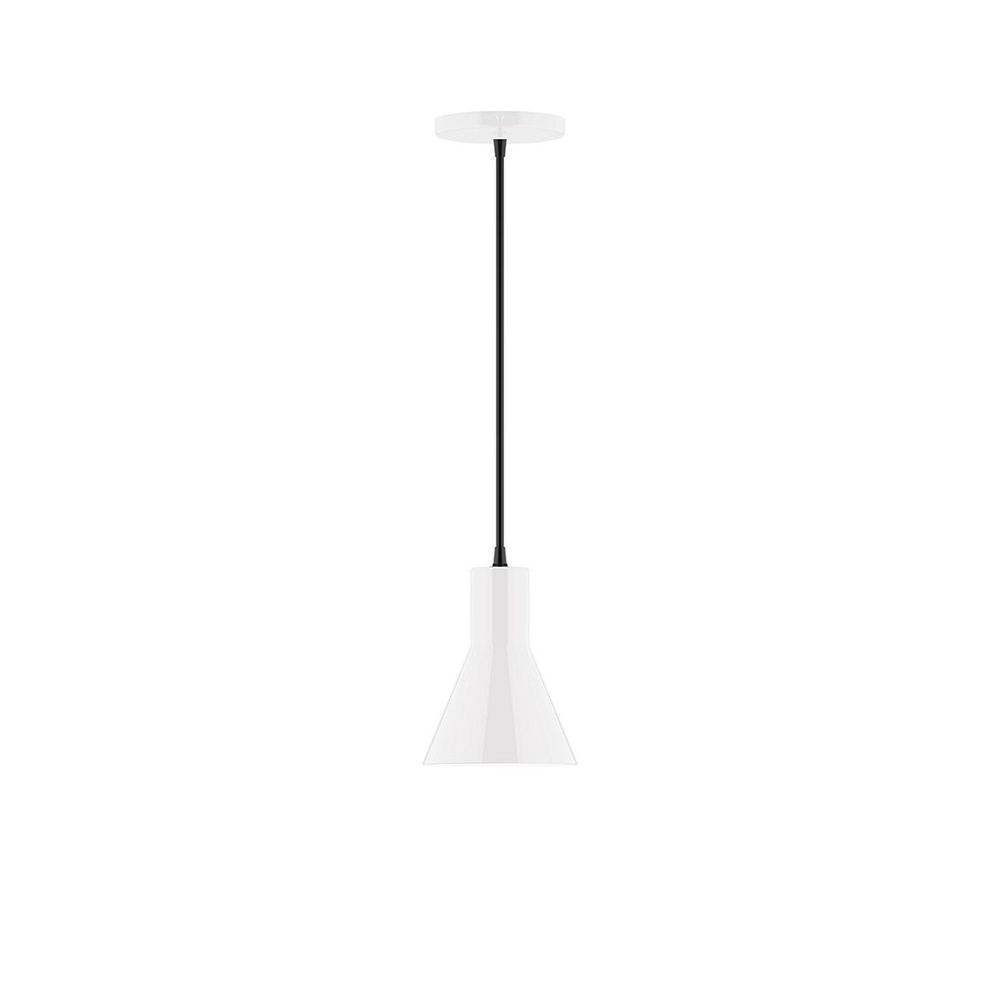 6" Axis Flared Cone LED Pendant, ivory fabric cord with canopy, White