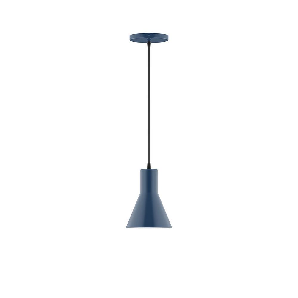 6" Axis Flared Cone LED Pendant, white fabric cord with canopy, Navy