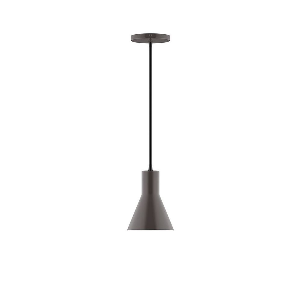 6" Axis Flared Cone LED Pendant, navy mini tweed fabric cord with canopy, Architectural Bronze