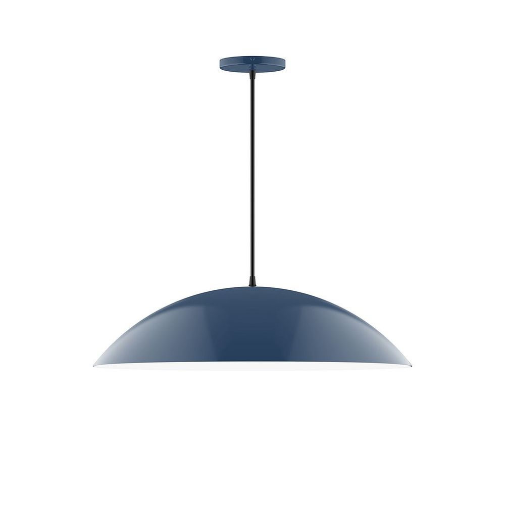 24" Axis Half Dome LED Pendant, polished copper fabric cord with canopy, Navy