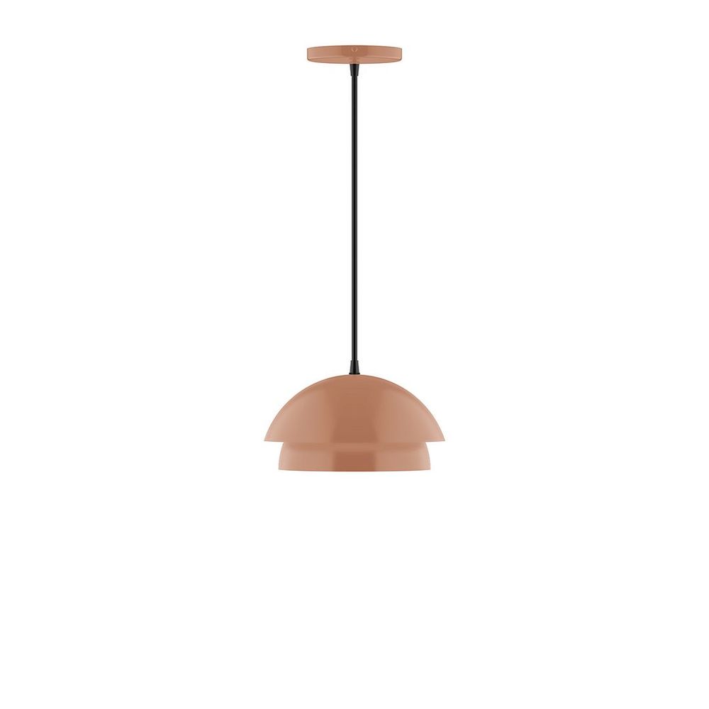 10" Nest LED Pendant, neutral argyle fabric cord with canopy, Terracotta