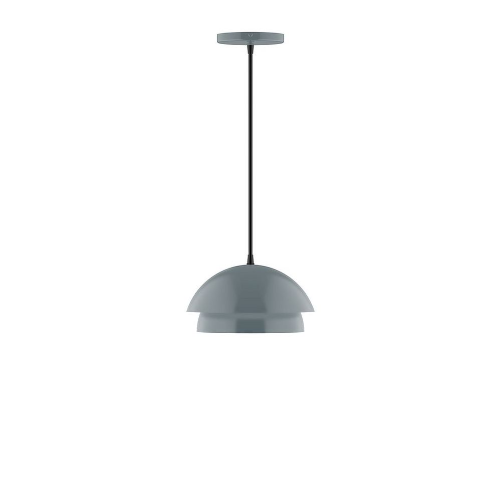 10" Nest LED Pendant, navy mini tweed fabric cord with canopy, Slate Gray