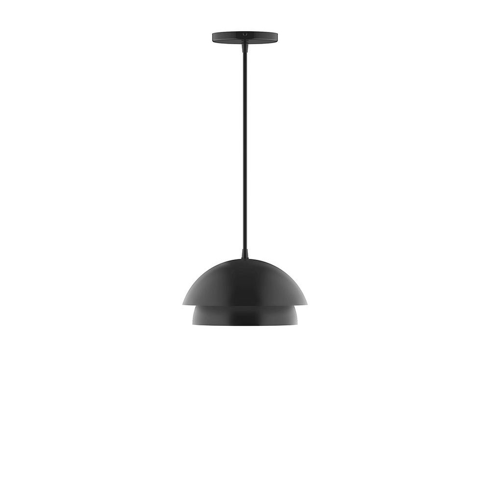 10" Nest LED Pendant, neutral argyle fabric cord with canopy, Black