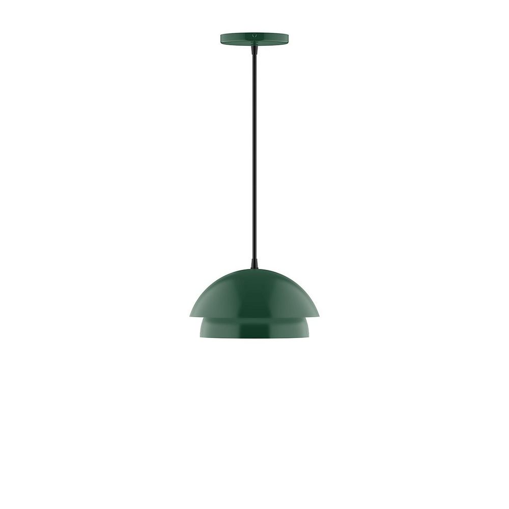 10" Nest LED Pendant, navy mini tweed fabric cord with canopy, Forest Green