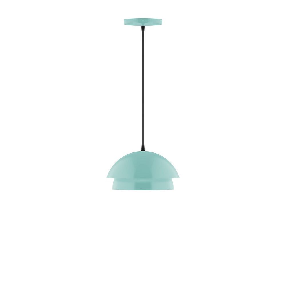 10" Nest LED Pendant, black fabric cord with canopy, Sea Green