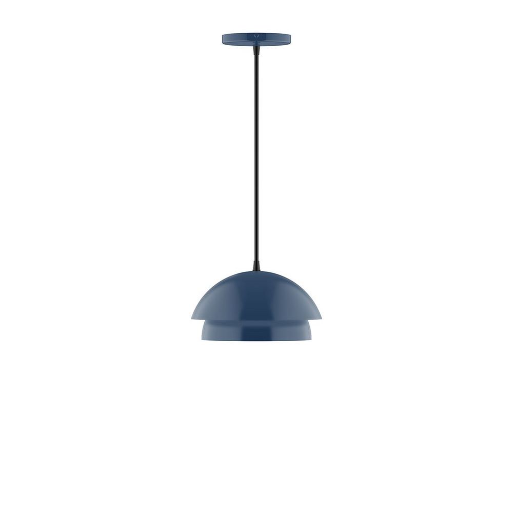 10" Nest LED Pendant, white fabric cord with canopy, Navy