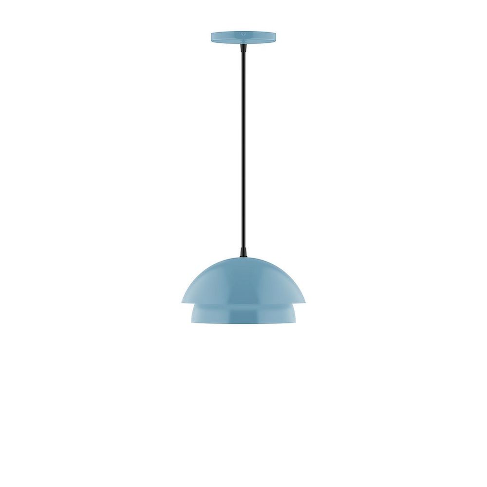 10" Nest LED Pendant, cool tweed fabric cord with canopy, Light Blue