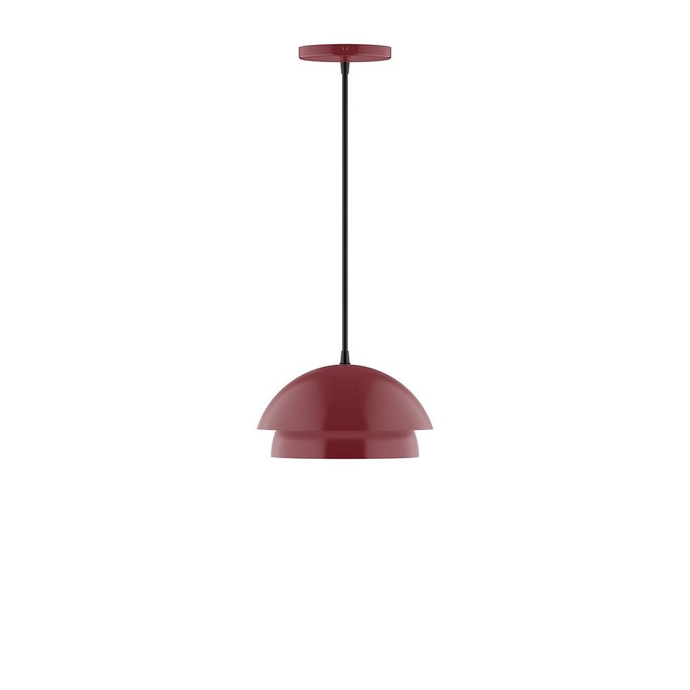 10" Nest LED Pendant, gray fabric cord with canopy, Barn Red