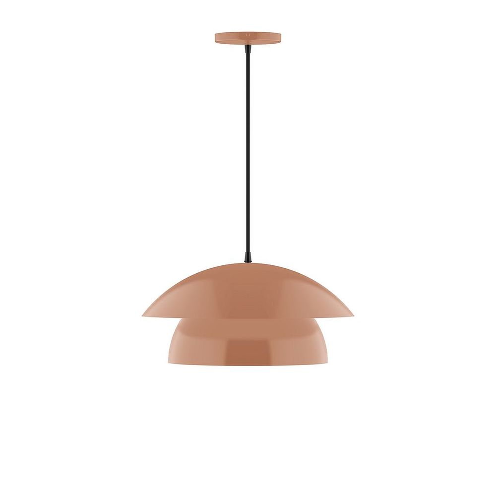 16" Nest LED Pendant, neutral argyle fabric cord with canopy, Terracotta