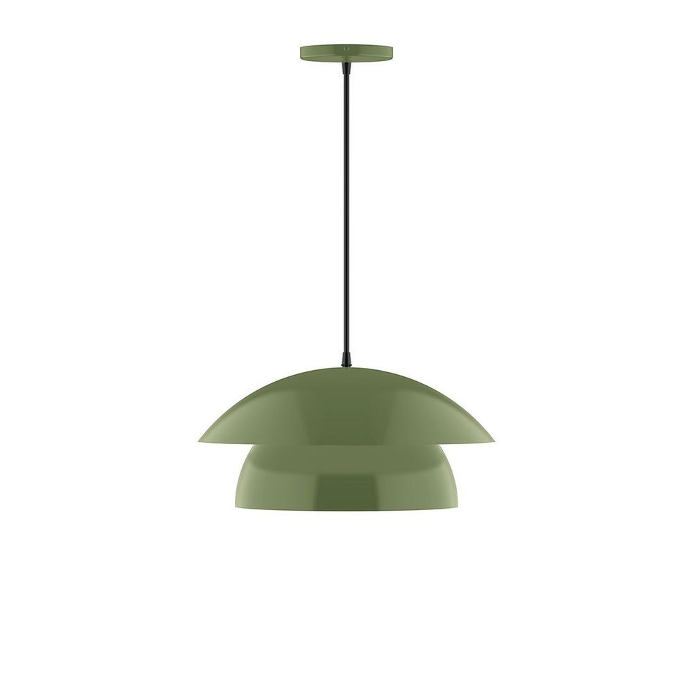 16" Nest LED Pendant, cool tweed fabric cord with canopy, Fern Green