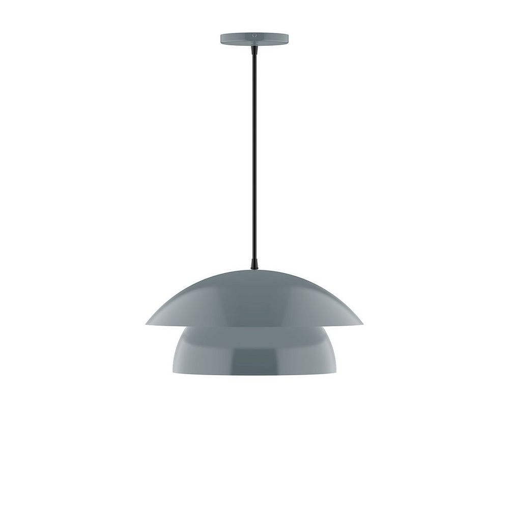 16" Nest LED Pendant, black and white houndstooth fabric cord with canopy, Slate Gray