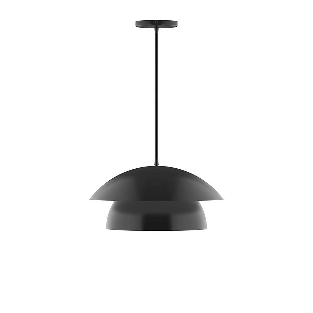 16" Nest LED Pendant, white fabric cord with canopy, Black