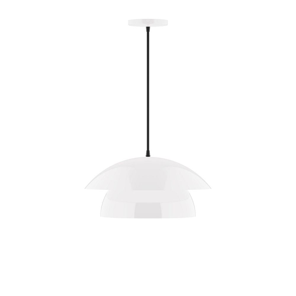 16" Nest LED Pendant, white and gray dot fabric cord with canopy, White