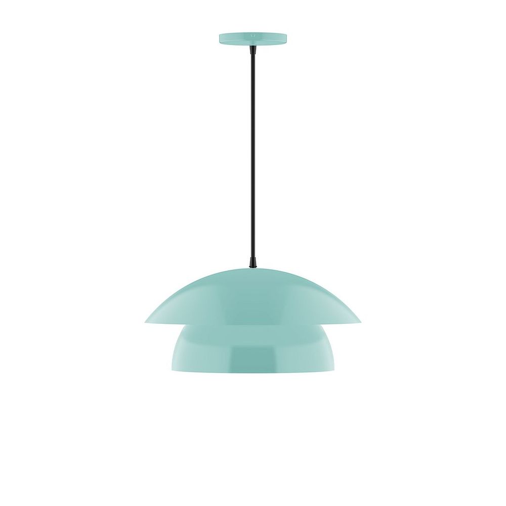 16" Nest LED Pendant, polished copper fabric cord with canopy, Sea Green