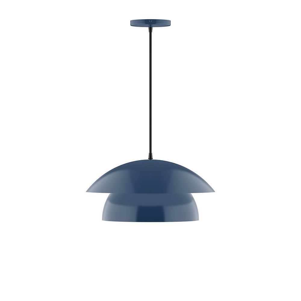 16" Nest LED Pendant, black fabric cord with canopy, Navy