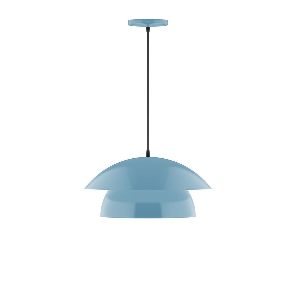 16" Nest LED Pendant, black fabric cord with canopy, Light Blue