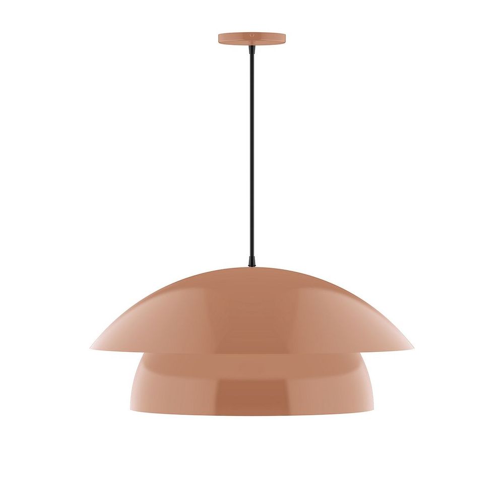 24" Nest LED Pendant, neutral argyle fabric cord with canopy, Terracotta