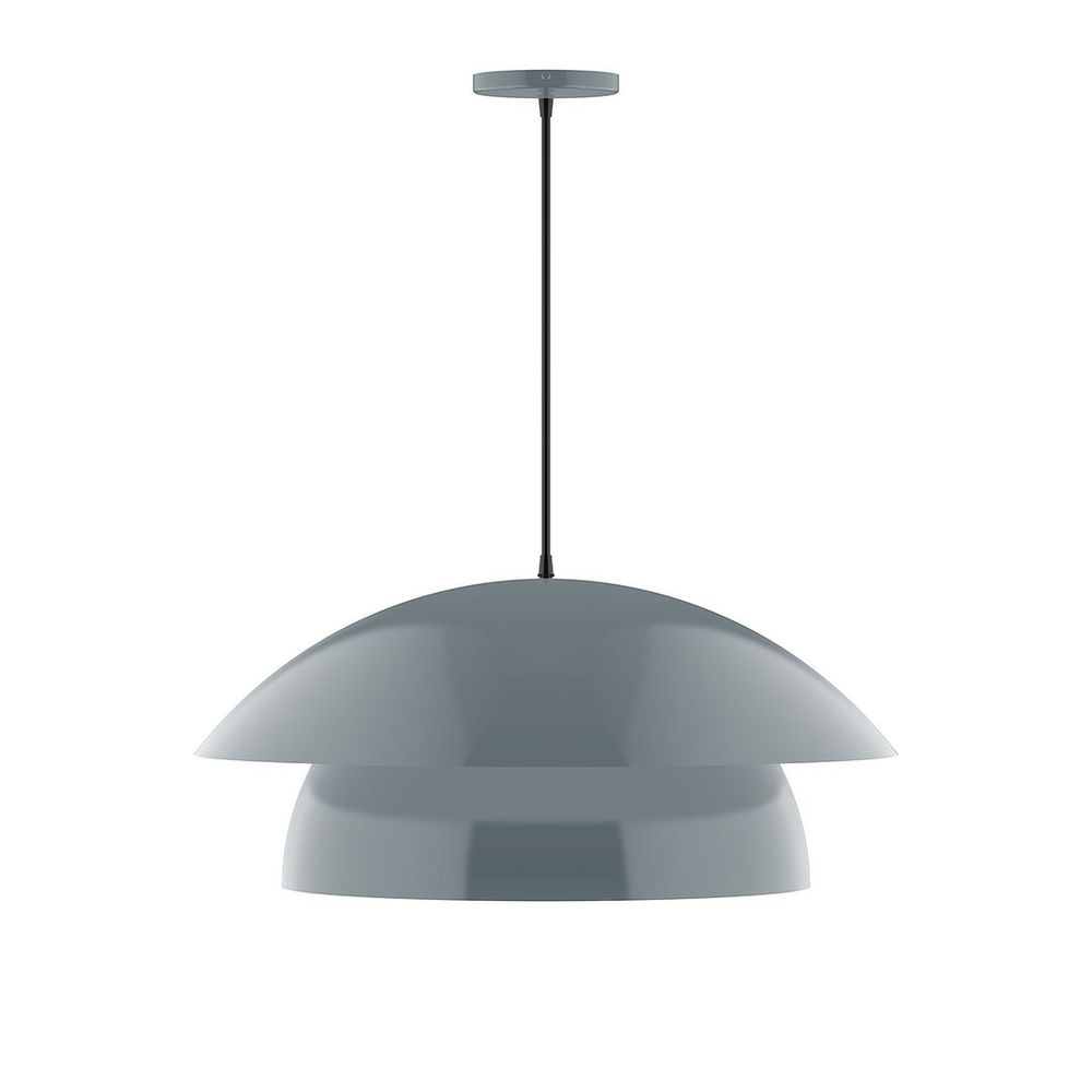 24" Nest LED Pendant, black fabric cord with canopy, Slate Gray