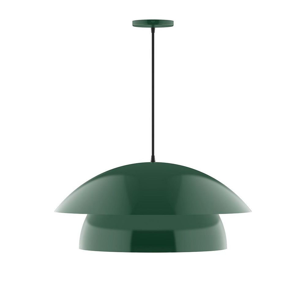 24" Nest LED Pendant, white fabric cord with canopy, Forest Green