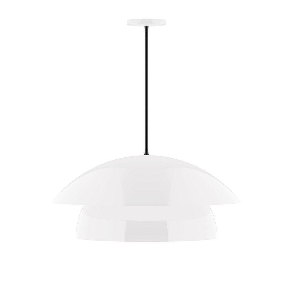 24" Nest LED Pendant, white and gray dot fabric cord with canopy, White