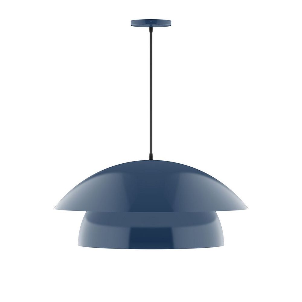 24" Nest LED Pendant, white and gray dot fabric cord with canopy, Navy