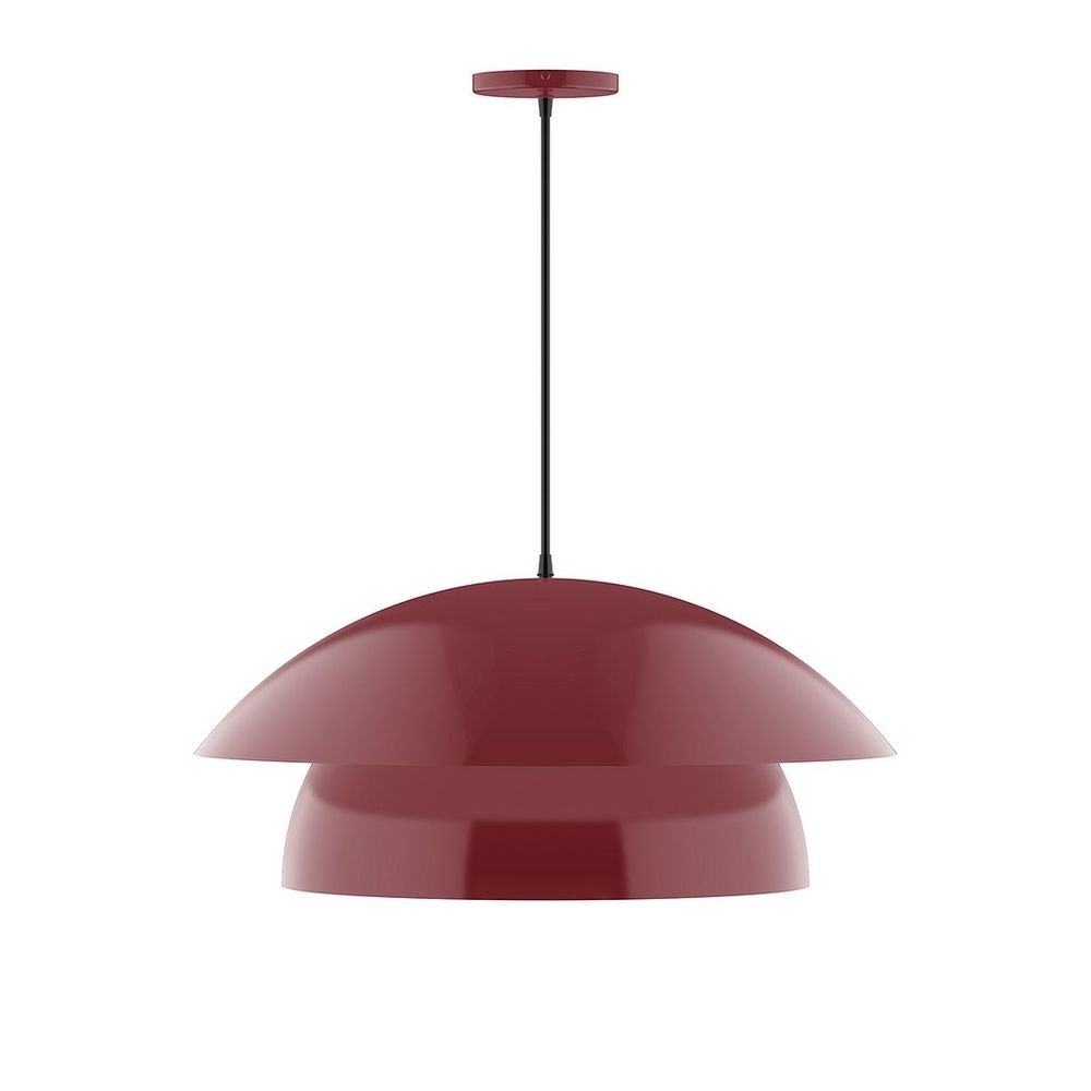 24" Nest LED Pendant, black fabric cord with canopy, Barn Red