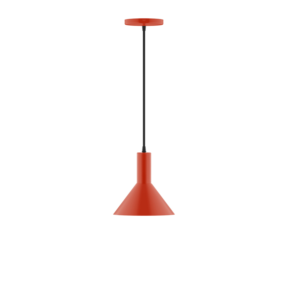 8" Chase Pendant, white cord with canopy, Vermillion