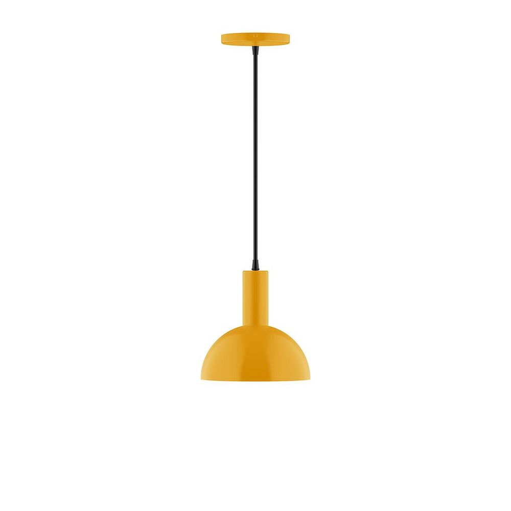 8" Stack Mini Dome LED Pendant, white and gray dot fabric cord with canopy, Bright Yellow