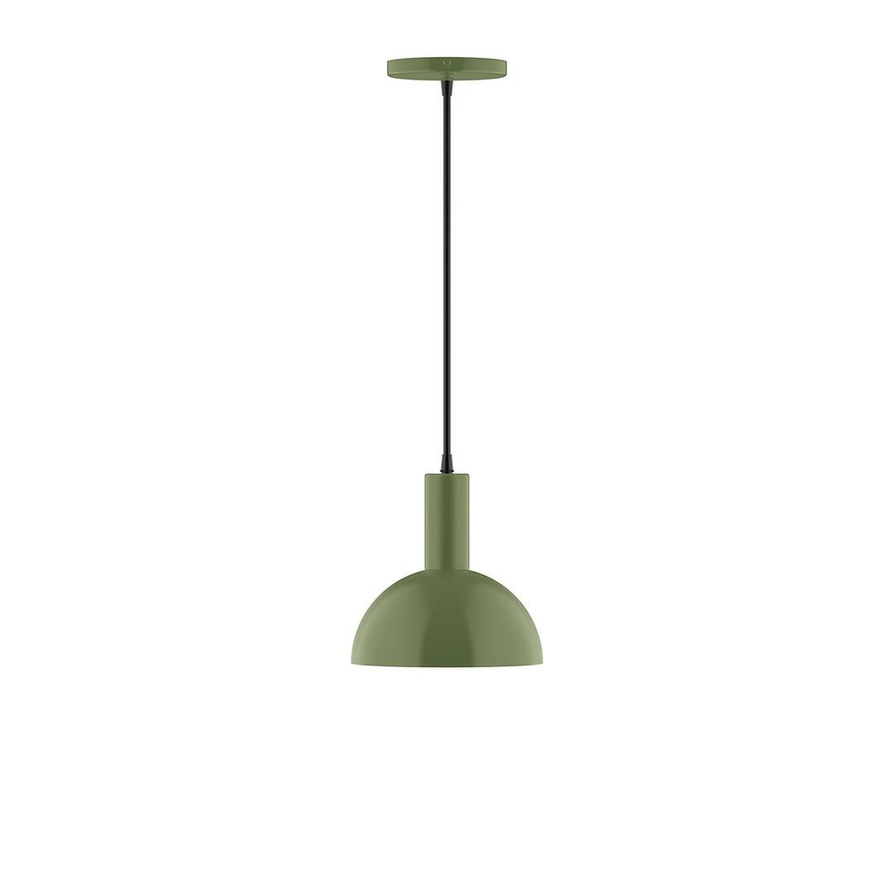 8" Ray Pendant, Gray and Yellow Dot Fabric Cord with canopy, Fern Green