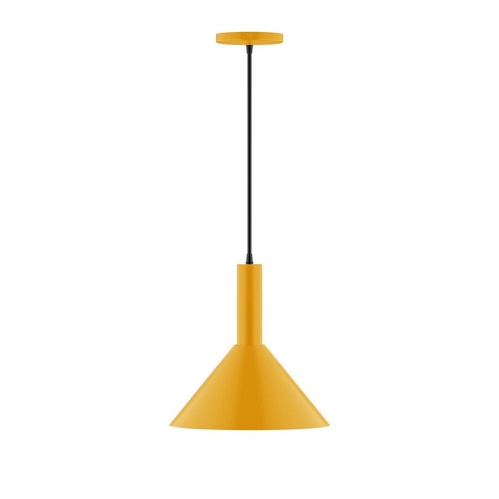 12" Stack Cone LED Pendant, polished copper fabric cord with canopy, Bright Yellow