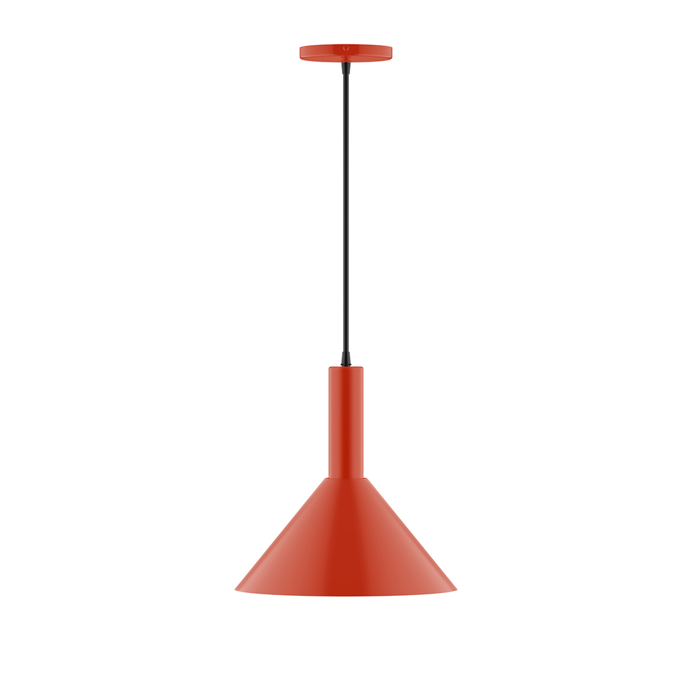 12" Chase Pendant, white cord with canopy, Vermillion