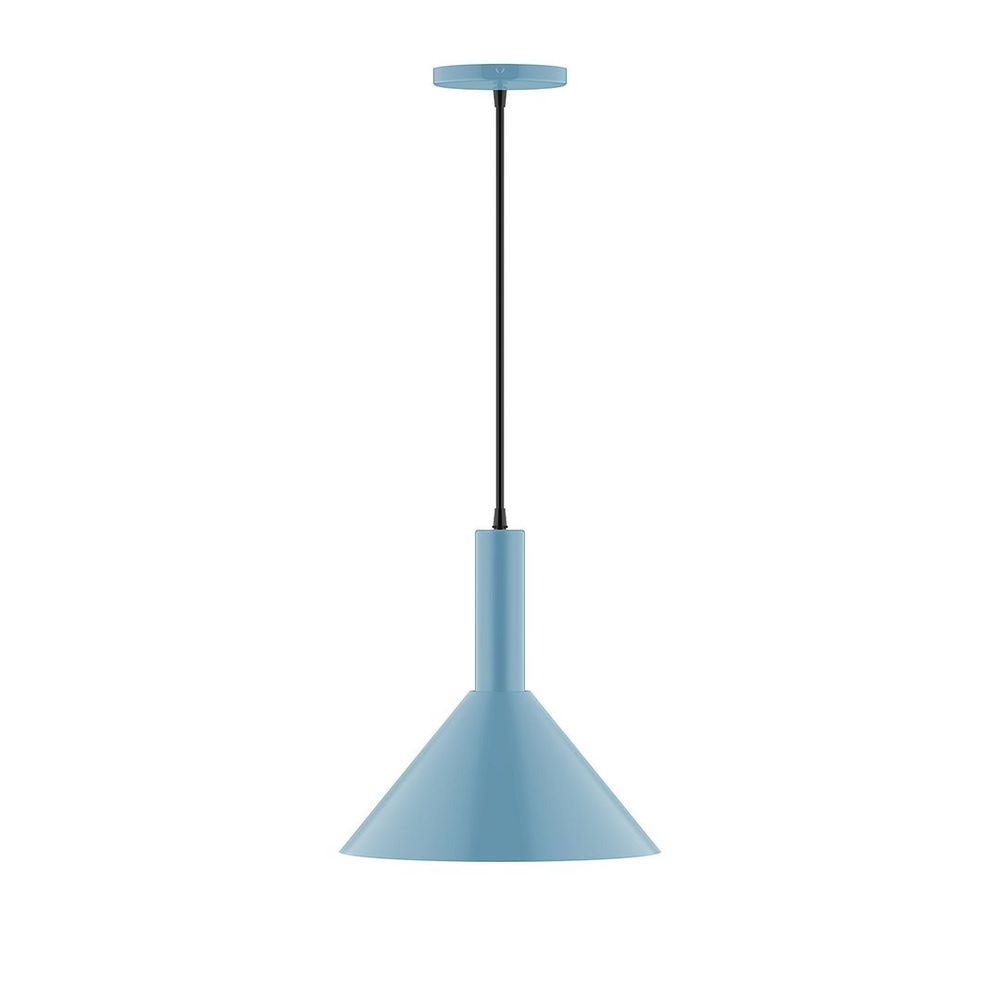 12" Chase Pendant, white cord with canopy, Light Blue