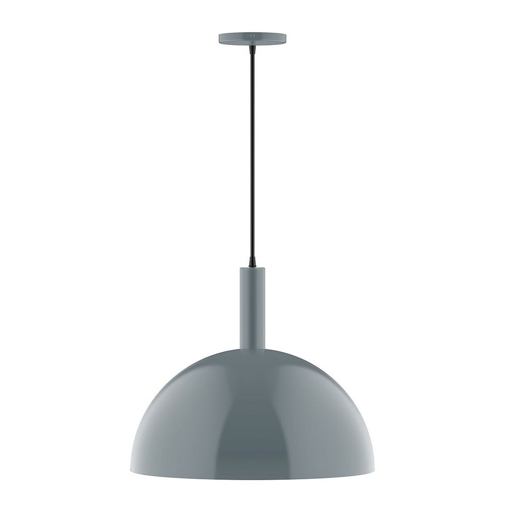 18" Stack Dome LED Pendant, black and white houndstooth fabric cord with canopy, Slate Gray