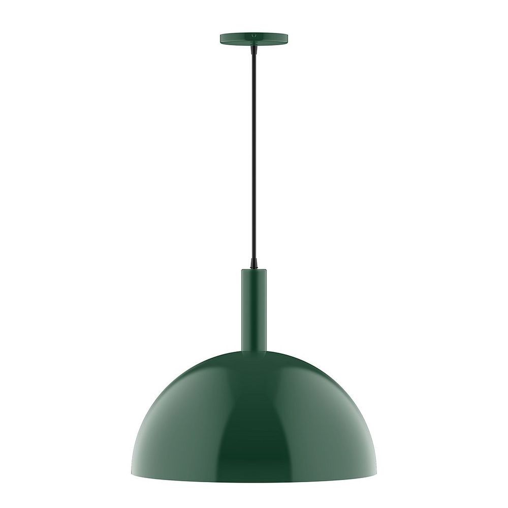 18" Stack Dome LED Pendant, neutral argyle fabric cord with canopy, Forest Green