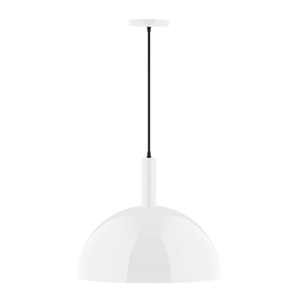 18" Stack Dome LED Pendant, ivory fabric cord with canopy, White