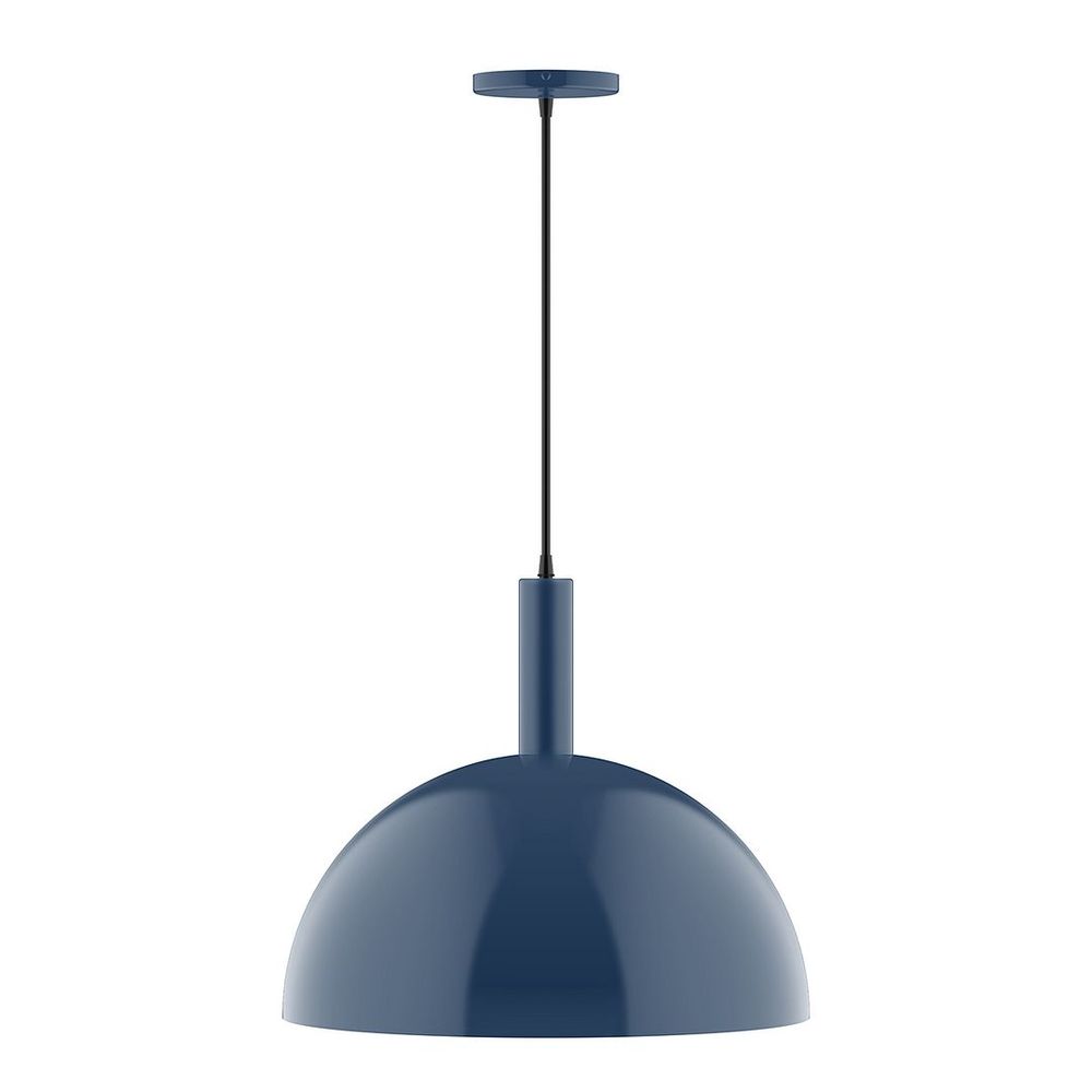 18" Stack Dome LED Pendant, cool tweed fabric cord with canopy, Navy