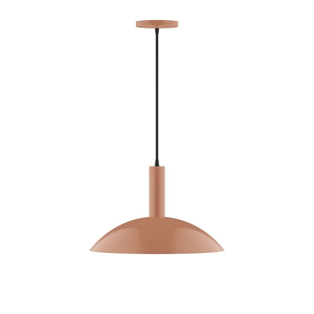 16" Stack Half Dome LED Pendant, brown and ivory houndstooth fabric cord with canopy, Terracotta