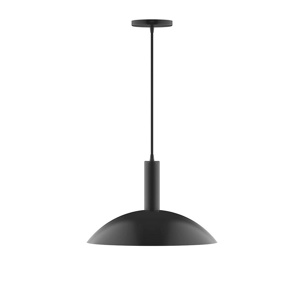 16" Stack Half Dome LED Pendant, white and gray dot fabric cord with canopy, Black